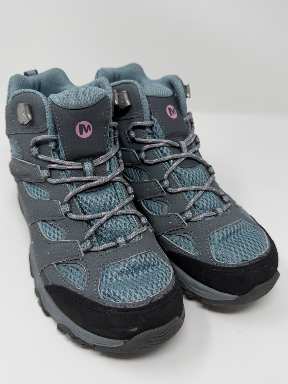 Merrell kids Gray & Blue Hiking Boots with Pink Logo Accent Sz.4.5 - Picture 5 of 9